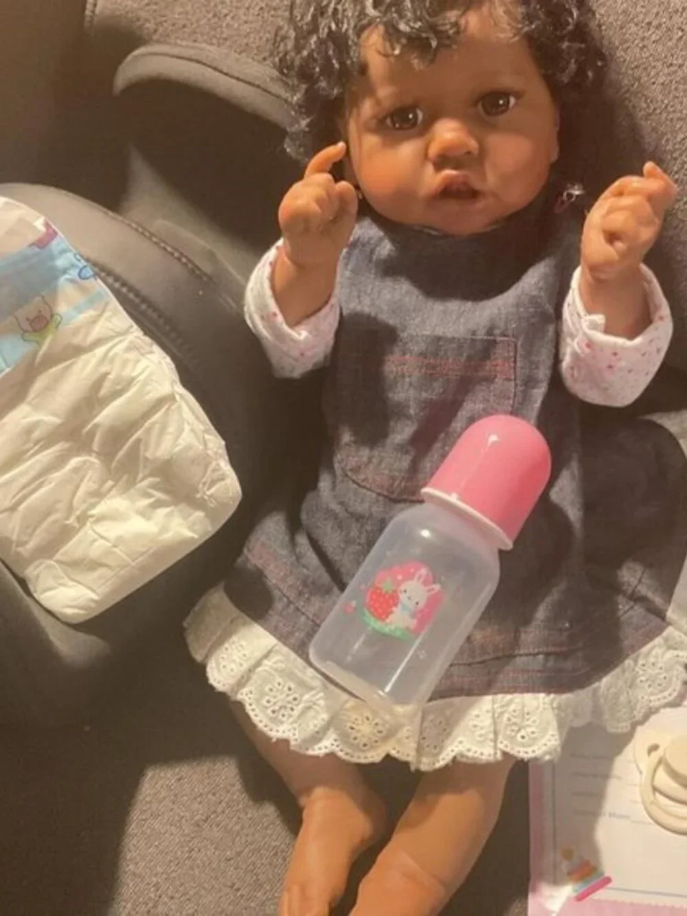 22 Inch Realistic Black Reborn Baby Girl Doll Open Brown Eyes Curly Hair
